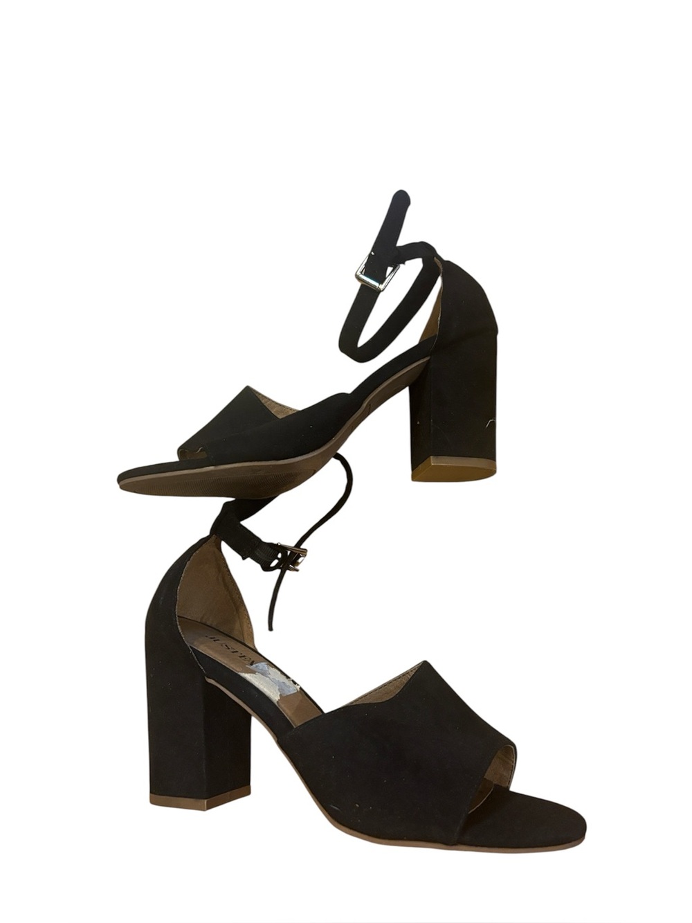 JustFab Size 7 Black Block Ankle Strap Heels